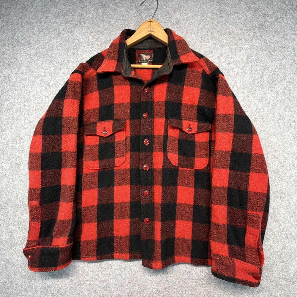 Vintage Woolrich Wool Flannel Shirt Mens XL Red Black Buffalo Plaid 40s 50s